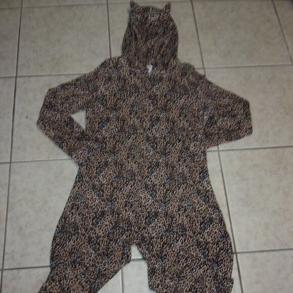 PINK Victoria's Secret Leopard Print One Piece Hooded Pajama w/Ears - Picture 3 of 4